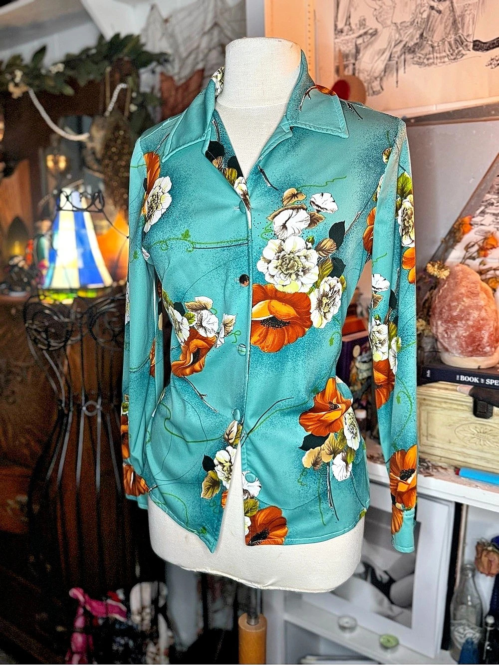 Floral Button Down Shirt in Blue & Orange